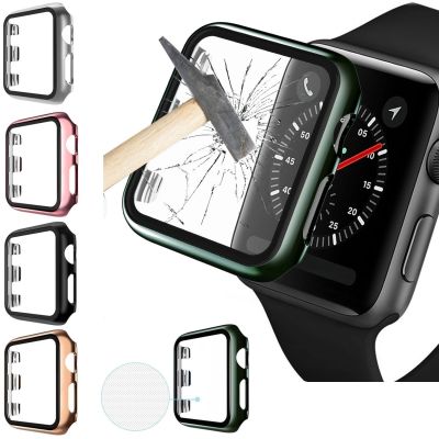 ▨✖✈ ฝาครอบป้องกันสำหรับ Apple Watch Series 5 4 44mm 40mm ฟิล์มกระจกนิรภัยสำหรับ iWatch 4 3 38mm 42mm Shock Proof Protector Case