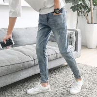 คุณภาพสูง2022ฤดูใบไม้ผลิฤดูใบไม้ร่วง Casual Men S Ripped Hole กางเกงยีนส์ Slim Feet กางเกงซักผ้า Denim วัยรุ่น Hip Hop กางเกงดินสอ Men