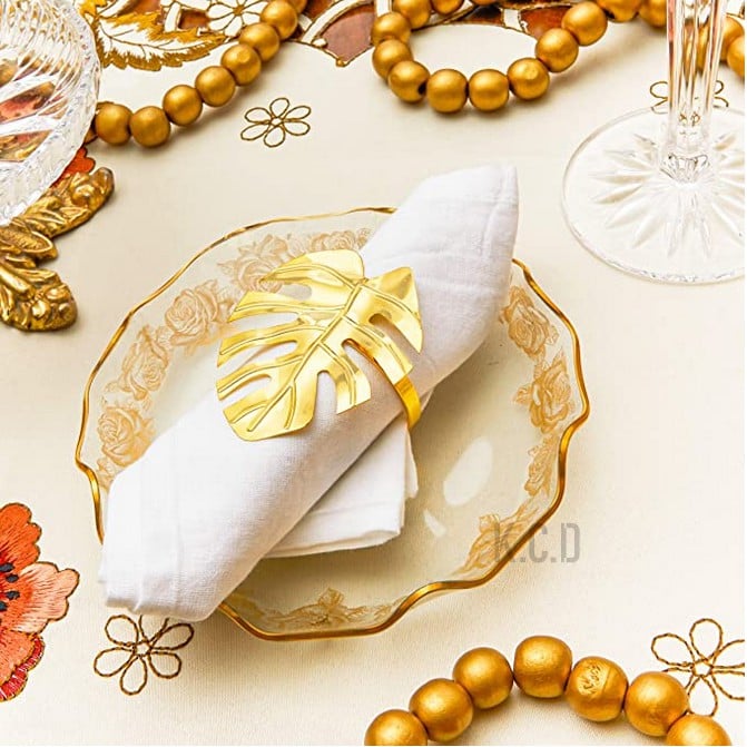 Handmade Perfect for Christmas Décor Napkin Holder for Wedding Parties Christmas Dining Table Décor Crossing Seven Seas Set of 6 Round Napkin Ring Gold Beads