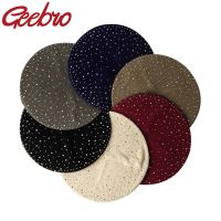 Geebro Women Casual Beret Hat Winter and Autumn Spring Rhinestone Knitted Feminina Beret Cap Painter Style Solid Color Bonnet