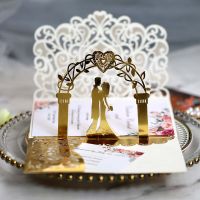 25/50pcs European Laser Cut Wedding Invitations Card 3D Tri-Fold Bride And Groom Lace Greeting Card Wedding Party Favor Supplies