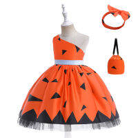 Halloween Dress Girls Sloping-Shoulder Off The-Shoulder Forging Cloth Printing Dress Role Dress Costumes