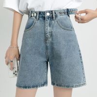 Blue Belted Shorts Jeans Women Baggy Y2K High Waist Straight Vintage Streetwear Wide Leg Pants Summer Femme Denim Short Pants