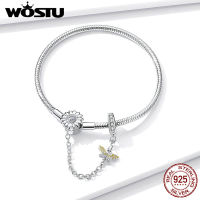 WOSTU Silver Bracelet 925 Sterling Silver Busy Bee &amp; Sunflower Safety Chain Women Bracelets for Women Fashion Jewelry CTB041