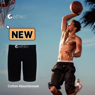 Ethika Mens Cotton Fast drying Sweat Absorbing Underwear Solid Cycling Fitness Underwear Oversize US Style Loose Shorts Surfing Beach Pants