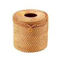 SEWS-Rattan Tissue Box Toilet Paper Cover Wicker Decorative Holders With Lid For Storage Single Roll And Tissues In Bathroom Toilet Roll Holders