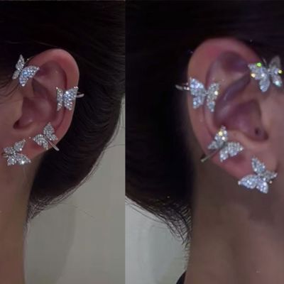 1Pcs Sparkling Crystal Butterfly Ear Wrap Clips No Fake Helix Piercing Ear Cuffs Earcuff Earrings Without Holes Earring On All