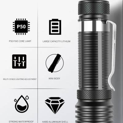Portable Mini XHP50 LED Flashlight 5 Modes Zoomable Waterproof Torch use 14500 Battery Outdoor for Adventure Camping Flashlight