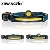 Zoomable Induction Headlamp XPG + COB LED Head Lamp พร้อมแบตเตอรี่ในตัวไฟฉาย USB ชาร์จใหม่ได้6โหมดแสงหัวไฟฉาย