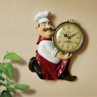 Orologio Da Parete วินเทจตกแต่ง A Casina Resina Chef Statua Orologio Al Quarzo Muto Per Soggiorno Cucina Decorazione A Parorologio Appeso