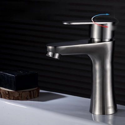 ☸♧ 304 Stainless Steel Small Waist Hot and Cold Basin Faucet Single Hole Basin Sink Washbasin Faucet