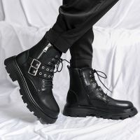 NEW Luxury Brand Black Mens Chelsea Boots Gothic Biker Boots Mens Casual Leather Outdoor Boots Ankle Boots for Men MO-51382