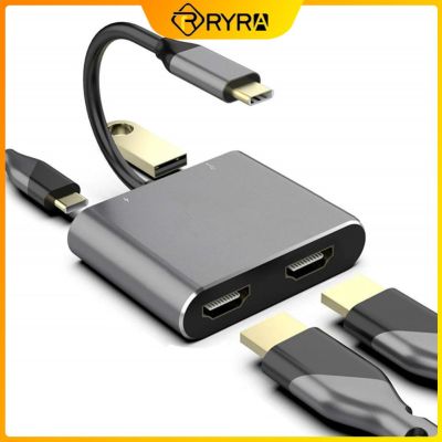Hyra USB Type-C ฮับอุปกรณ์เสริมสำหรับการเชื่อมต่อกับแลบทอปจอภาพคู่2ใช้ได้กับ HDMI-Compatible PD USB MST อะแดปเตอร์สำหรับ Macbook Samsung Feona