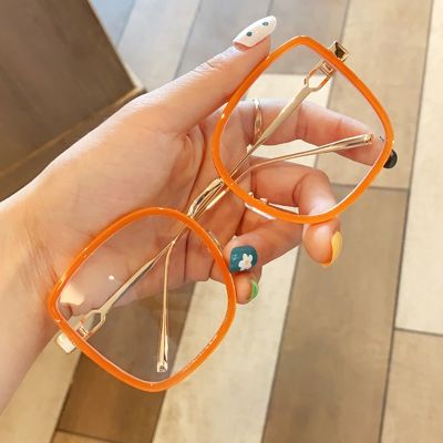 Anti blue Light Computer Glasses For Women Fashion Brand Alloy Square Clear Glasses Frame Female Myopia Eyeglasses Green Orange