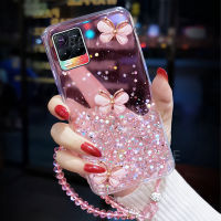 LIFEBELLE สำหรับ Realme 8 4G / Realme 8 Pro 4G + สายรัดข้อมือ,Luxury Rhinestone ผีเสื้อ Glitter Star ฟอยล์ Bling โทรศัพท์ใสซิลิโคน TPU Bling โทรศัพท์มือถือเคสฝาครอบสำหรับป้องกันหญิง