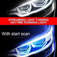 (Premium car)ไฟ Led สำหรับวิ่งกลางวันสำหรับรถยนต์สัญญาณไฟเลี้ยวสำหรับเริ่มสแกนเส้นลำแสงสีคู่แถบนำทางภายนอก