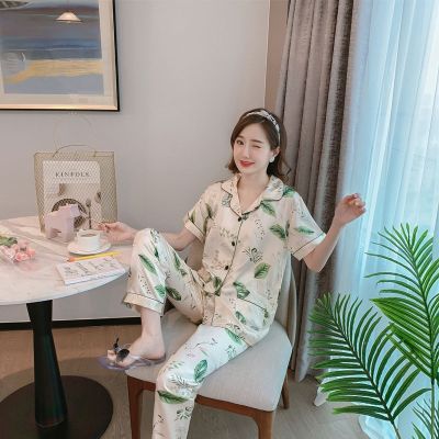 New Style Plus Size M-5XL Women Silk Satin Pyjamas Set Short Sleeve Female Sleepwear Pajamas With Two pockets
