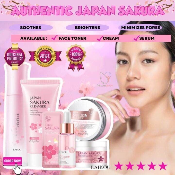 Japan Sakura Whitening Toner Serum Cream LAIKU ORIGINAL Pore Eraser
