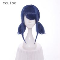 ccutoo Wigs Blue Double Ponytails Straight Cosplay Wig Halloween Heat Resistant Synthetic Hair Ladybug + wig cap Wig  Hair Extensions Pads