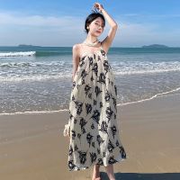 Han edition of broken beautiful condole belt dress female summer French loose restoring ancient ways show thin backless holiday beach dress