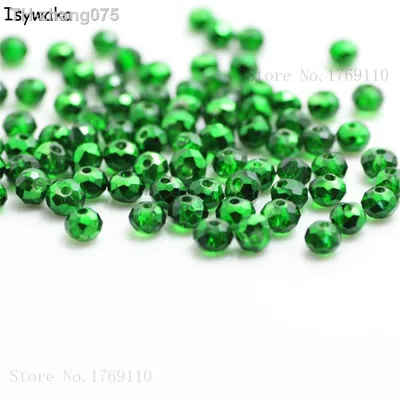 Isywaka New Deep Green Colors 4mm 125pcs Rondelle Austria faceted Crystal Glass Beads Loose Spacer Round Beads Jewelry Making