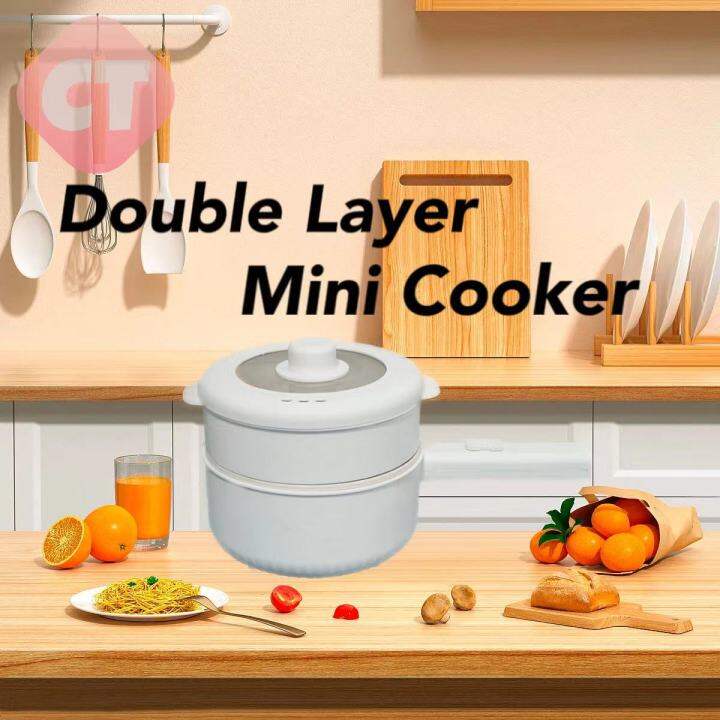 Multifunctional Electric Cooker Double Layer Mini Cooker Nonstick Pan