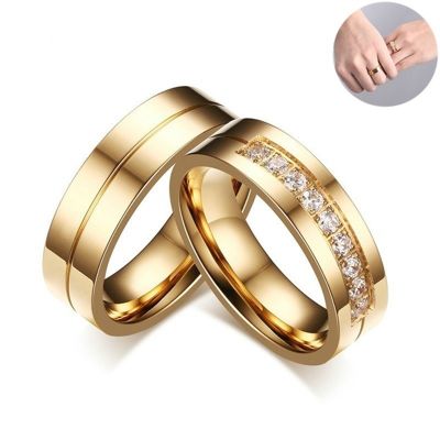 [MM75] คลาสสิกแฟชั่นไทเทเนียมเหล็กฝังเพทายคู่แหวนแต่งงานแหวนหมั้นครบรอบแหวนคนรักเครื่องประดับของขวัญ