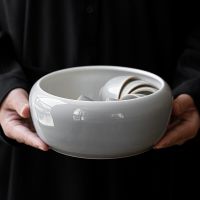 Ice Gray Smoky Gray Glaze Tea Wash Large Size Ceramic Wash Tea Residue Barrel Tea Basin Writing-Brush Washer KungFu Tea Utensils