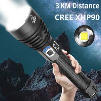 Camping &amp; Hiking ไฟระบบสัมผัส Xlamp XHP90ไฟฉาย LED Super ที่มีประสิทธิภาพไฟฉายโคมไฟ USB ไฟฉาย18650หรือ26650ชาร์จสำหรับเดินป่า