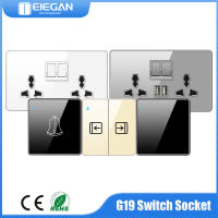 G19 UN UK EU Standard Wall Light Switch Power Socket with USB Port 45A Switch Full Tempered Glass Panel Computer Outlet