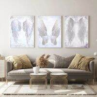 Sumanssa Ultra Modern Abstract White Angel Wings Feather โปสเตอร์และพิมพ์ภาพวาดผ้าใบ Wall Art รูปภาพสำหรับตกแต่งห้องนั่งเล่น (ไม่มีกรอบ)