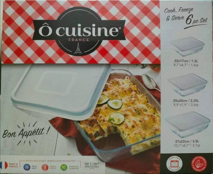 O'cuisine Set Of 3 Rectangular Glass Food Storage And Baking