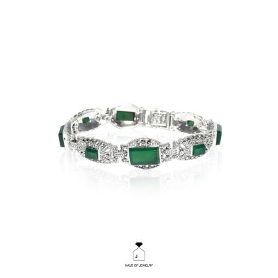 Haus of Jewelry - Gasby Green Bracelet สร้อยข้อมือหินกรีนอาเกต งานเงินแท้