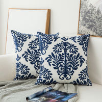 Royal Blue Cotton Embroidered Pillowcase Home Decor Cushion Cover Geometric Embroidery Crochet Decorative Pillow Covers for Sofa