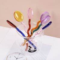 1Pc Glass Mixing Transparent Juice Iced Beverage Colored Spoons Bar Accessories