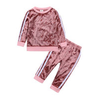 Casual Kids Clothes Girl Outfits Spring Autumn Baby Girl Clothes Sets Gold Velvet Long Sleeve Tops+Pants Children Girls Set