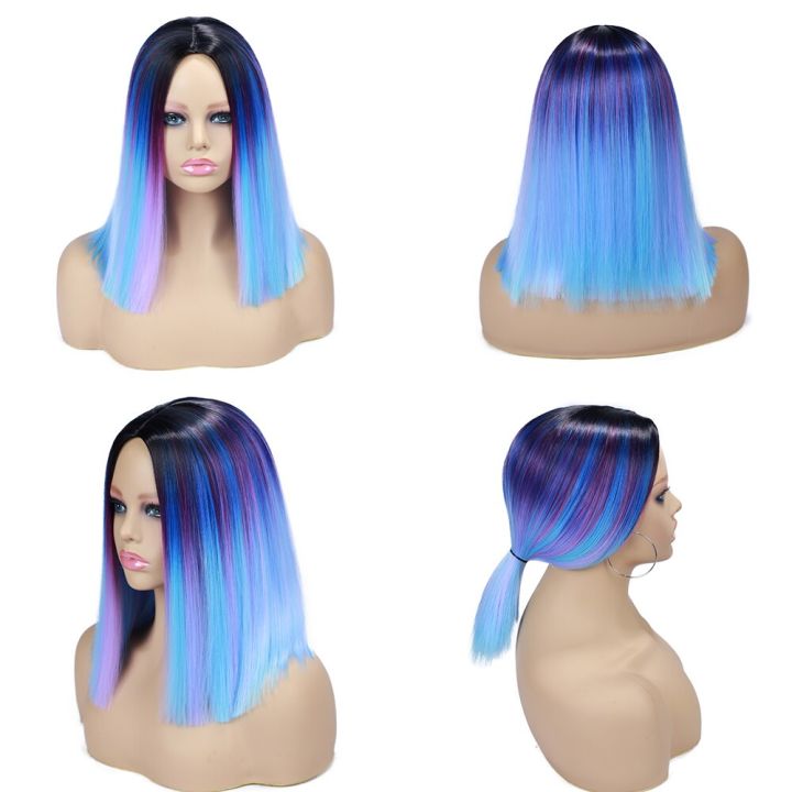 fave-ombre-bob-synthetic-wig-rainbow-colorful-blue-wigs-straight-hair-middle-part-cosplay-wig-heat-resistant-fiber-for-women