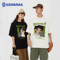 GEMMMA Anime print T-shirt เสื้อคู่แฟน2ตัว เสื้อคู่ชายหญิง การ์ตูน เสื้อยืด oversize A2681