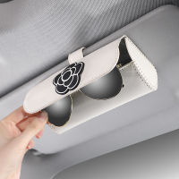 Camellia Flower Leather Car Glasses Holder Universal Sunglasses Case Sunshade Organizer Storage Auto Interior Accessories