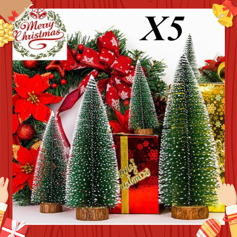 5pcs Mini Sisal Bottle Brush CHRISTMAS Tree Santa Snow Frost Village Putz House 