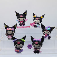 6ชิ้นชุด Sanrio Kuromi ชุดแฟชั่นของเล่นอุปกรณ์ต่อพ่วงของขวัญตกแต่ง Kuromi แอ็คชั่นตกแต่งสก์ท็อปเครื่องประดับของขวัญ