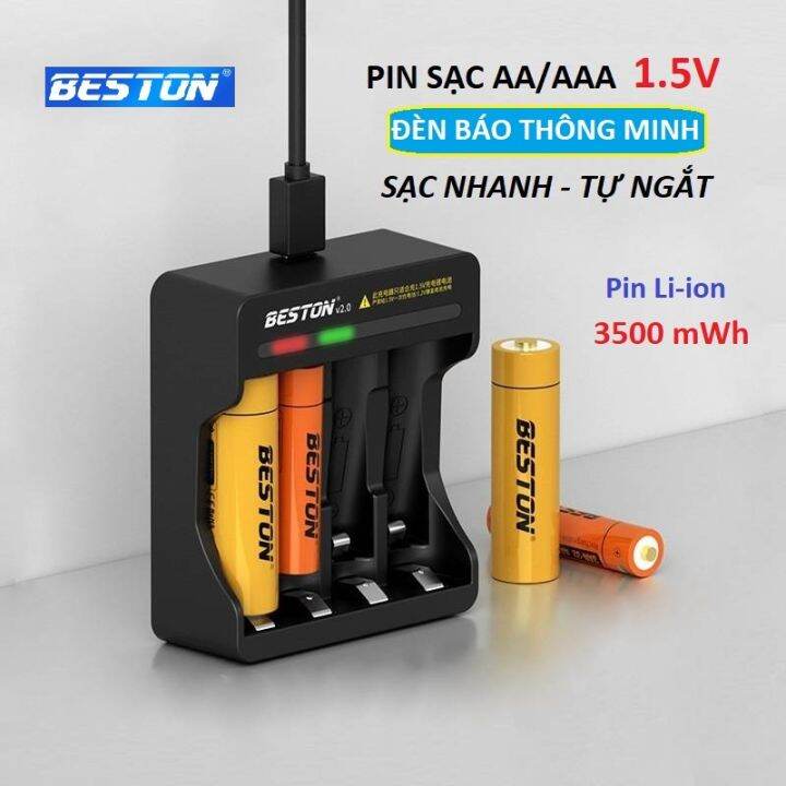 Pin sạc AA/AAA Beston chính hãng 1.5V, bộ sạc nhanh M7011 tự ngắt , có ...