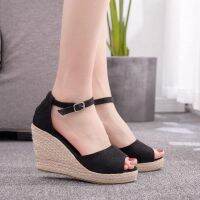 【CW】 9 Cm Wedges High-Heel Sandals Mouth Small Size Womens Shoe Concise Heels 323344