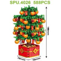 90101 588pcs Chinese New Year Fortune Orange Money Treasure Tree With Light Building Blocks Toy