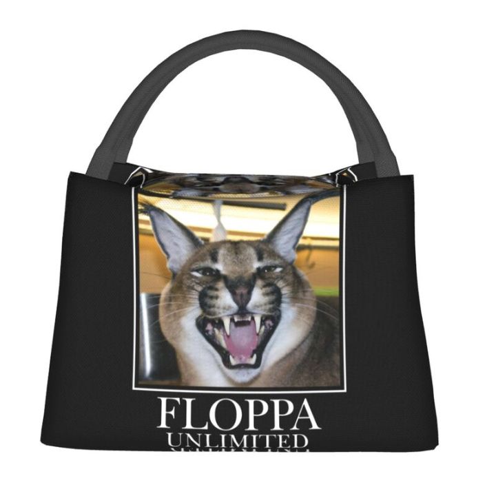 floppa-unlimited-greeting-insulated-lunch-bag-for-camping-travel-funny-caracal-cat-portable-thermal-cooler-bento-women