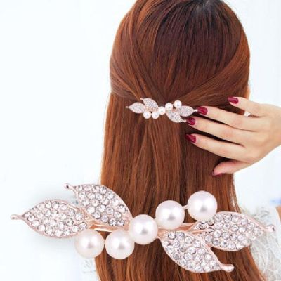 【cw】 2021 pearl rhinestone spring one word clip elegant temperament female fashion hairpin hair accessories 【hot】