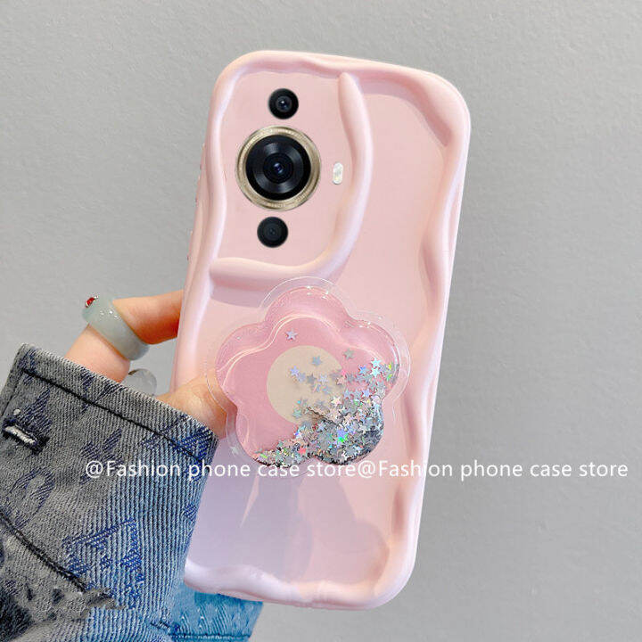 ปลอกอ่อน-phone-case-เคส-huawei-nova-11-pro-11i-y91-y71-y70-y90-nova-10-pro-nova-9-se-macaron-เคสโทรศัพท์สีมาพร้อมกับทรายดูดส่องแสงดอกไม้ยืนหลังซิลิโคนป้องกันเลนส์รวมทั้งหมด2023