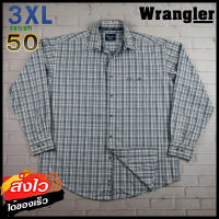 Wrangler®แท้ อก 50 ไซส์ 3XL เสื้อเชิ้ตผู้ชาย แรงเลอร์ สีน้ำเงินเทา เสื้อแขนยาว เนื้อผ้าดีสวยๆ