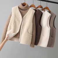 LD Women Fleece Vest Fashion Loose Solid Color Warm Waistcoat Loose Cardigan Tops With Pocket