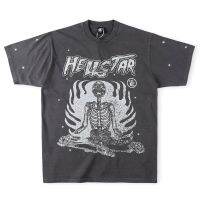 Rebel Hellstar เสื้อยืดไฮสตรีทวินเทจสำหรับผู้ชายผู้หญิงเสื้อยืดพิมพ์ลายกะโหลกเสื้อลำลอง